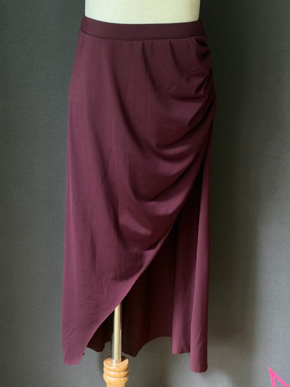 Weissman Burgundy Matte Jersey Asymmetric Slit Dance Skirt Built-In Briefs XSA